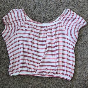 Red and white off the shoulder top